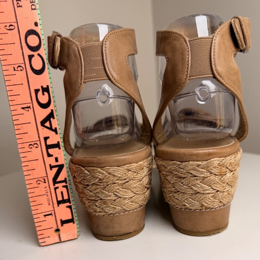 Stuart Weitzman Leather Espadrille Wedge Sandals Tan Ankle Strap Spain 7.5 - Picture 5 of 14